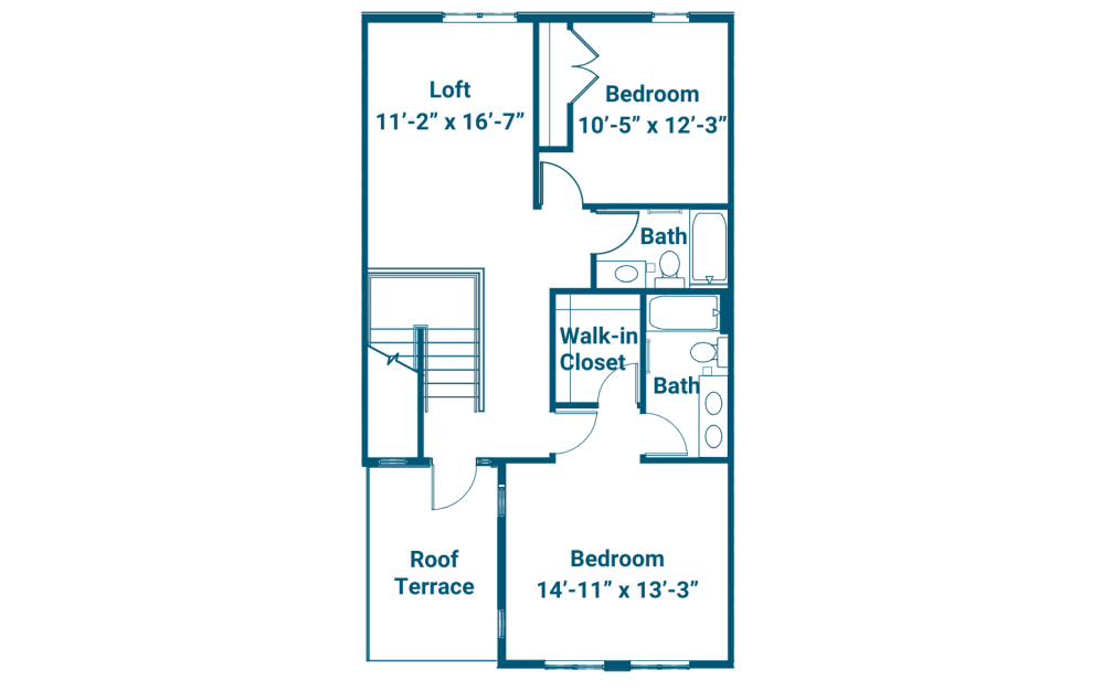 2BTH - 2 bedroom floorplan layout with 2.5 bathrooms and 2116 square feet (Floor 2)